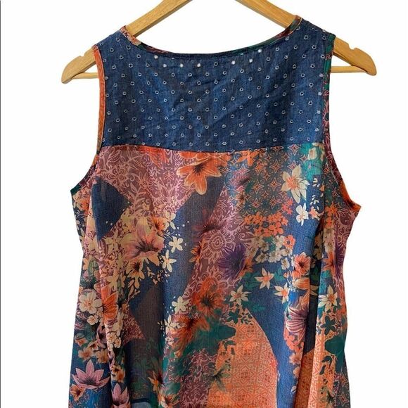 Boho Cold Shoulder Sleeved Floral & Denim Top S - Picture 2 of 8